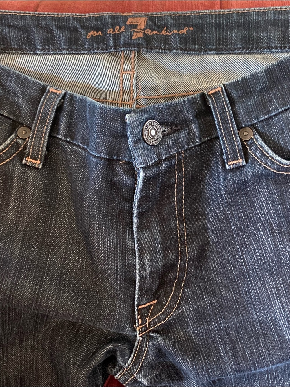 7 For All Mankind Dark Blue Straight Leg Jeans with Contrast Stitching - Picture 3 of 9